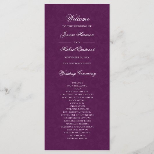 Elegant Plum Paars Simple Modern Wedding Programmakaart (Voorkant)
