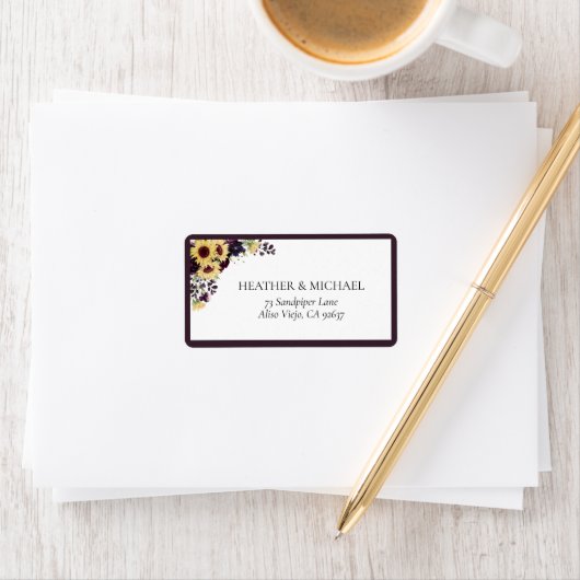 Elegant Plum Paars Sunflower Return Label (Insitu)