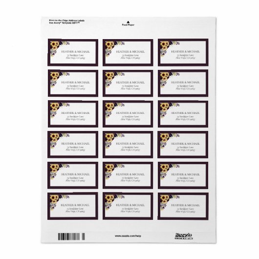 Elegant Plum Paars Sunflower Return Label (Full Sheet)
