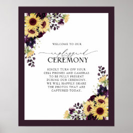 Elegant Plum Paars Sunflower Waterverf zonder stop Poster