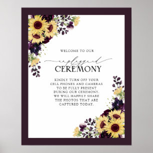 Elegant Plum Paars Sunflower Waterverf zonder stop Poster