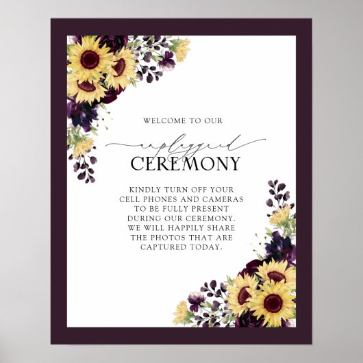 Elegant Plum Paars Sunflower Waterverf zonder stop Poster (Voorkant)