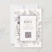 Elegant Plum Paars Wedding QR Code Gelieve te antw RSVP Kaartje (Voorkant)