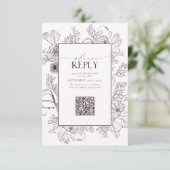 Elegant Plum Paars Wedding QR Code Gelieve te antw RSVP Kaartje (Staand voorkant)