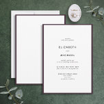 Elegant Plum Paars & White Typography Wedding Kaart<br><div class="desc">Een prachtige typografische trouwuitnodiging voor een zomer- of herfstbruiloft. Dit prachtige, elegante ontwerp biedt een paarse rand rond een witte uitnodiging, met moderne typografie. Een eenvoudig, minimalistisch ontwerp. Hartelijk dank voor uw steun aan ons kleinbedrijf, dat waarderen we echt! We zijn zo blij dat je zoveel van dit ontwerp houdt...</div>