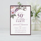 Elegant Plum Paarse Bloemen Script 50th Verjaardag Kaart (Staand voorkant)