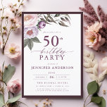 Elegant Plum Paarse Bloemen Script 50th Verjaardag Kaart<br><div class="desc">Zet de toon voor een verfijnd feest met een elegante pruim paarse bloemige script verjaardagsuitnodiging. Met rijke pruimentinten en delicate bloemaccenten straalt dit ontwerp een gevoel van luxe en verfijning uit. De sierlijke scripttypografie voegt een gepersonaliseerde touch toe, perfect voor een mijlpaal verjaardag of formeel evenement. Ideaal voor een avondbijeenkomst...</div>