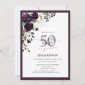 Elegant Plum Paarse Bloemen Script 50th Verjaardag Kaart (Voorkant)