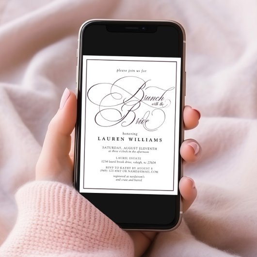 Elegant plum Paarse Calligrafie Brunch met bride Kaart