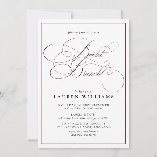 Elegant Plum Paarse Calligraphy Bridal Brunch Kaart (Voorkant)