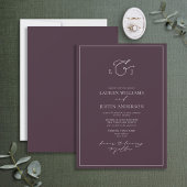 Elegant Plum Paarse Calligraphy Monogram Wedding Kaart