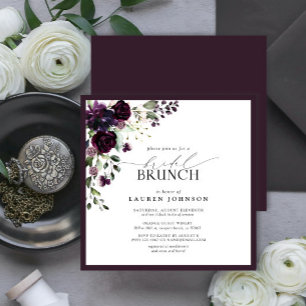 Elegant Plum Paarse Floral Bridal Brunch Kaart