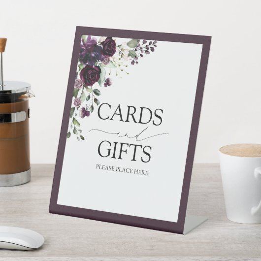 Elegant Plum Paarse Floral Kaarten & Gifts Reclamebord Met Voetstuk (Insitu)