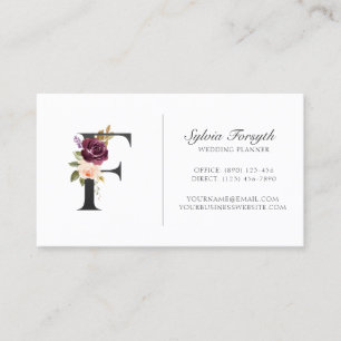 Elegant Plum Paarse Floral Rozen Monogram Visitekaartje