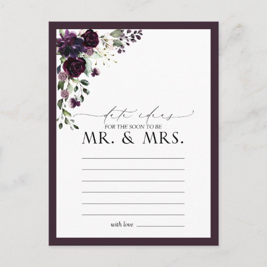 Elegant Plum Paarse Floral Waterverf Date Ideeën Briefkaart (Voorkant)
