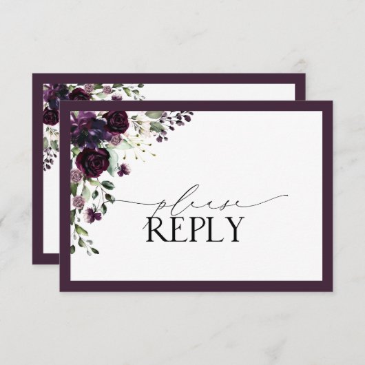 Elegant Plum Paarse Floral Waterverf RSVP (Voorkant / Achterkant)