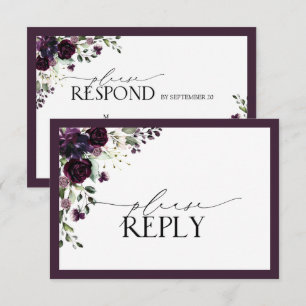 Elegant Plum Paarse Floral Waterverf RSVP
