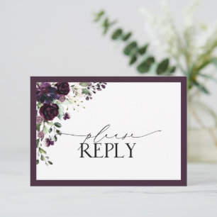 Elegant Plum Paarse Floral Waterverf RSVP Kaartje