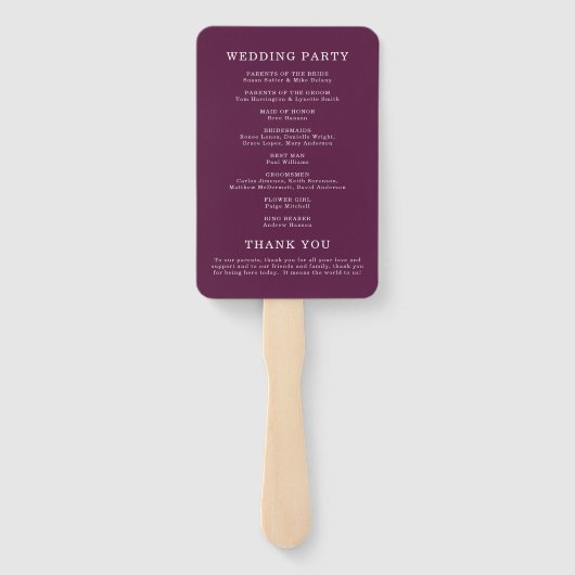Elegant Plum Paarse Floral Wedding Programme Handwaaier (Achterkant)