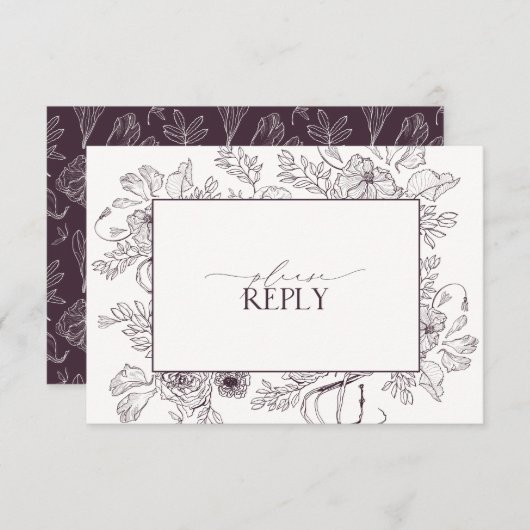 Elegant Plum Paarse Floral Wedding QR Code RSVP Kaartje (Voorkant / Achterkant)
