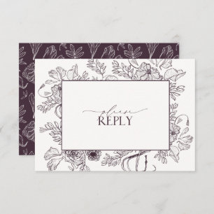 Elegant Plum Paarse Floral Wedding QR Code RSVP Kaartje