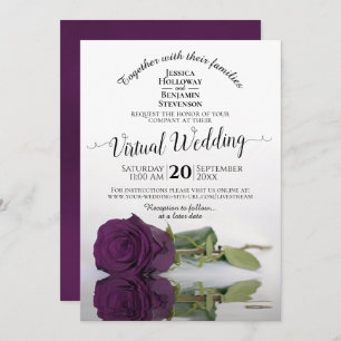Elegant Plum Paarse Romantic Roos Virtual Wedding Kaart