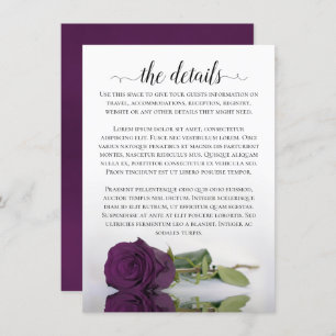 Elegant Plum Paarse Romantic Roos Wedding Details Informatiekaartje