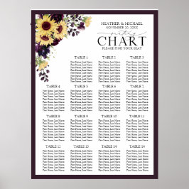 Elegant Plum Paarse Sunflower Reception Seat Poster