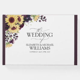 Elegant Plum Paarse Sunflower Waterverf Gastenboek