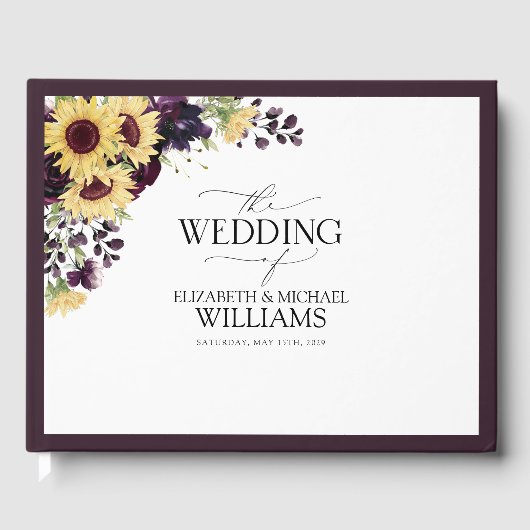 Elegant Plum Paarse Sunflower Waterverf Gastenboek (Voorkant)