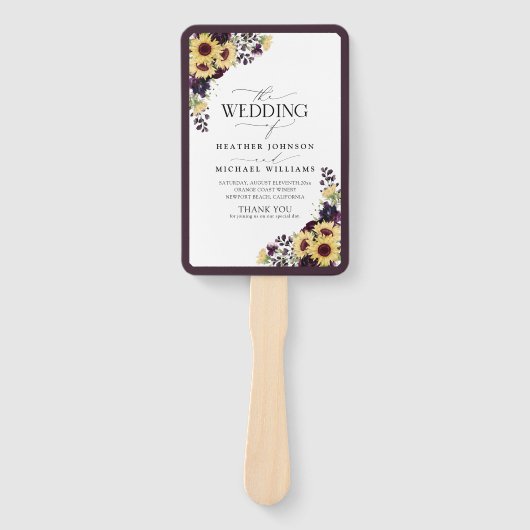 Elegant Plum Paarse Sunflower Waterverf Programme Handwaaier (Voorkant)