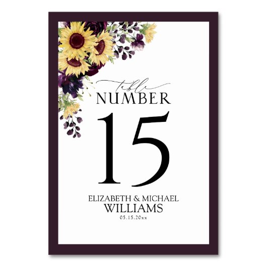 Elegant Plum Paarse Sunflower Waterverf Receptie Kaart (Voorkant)