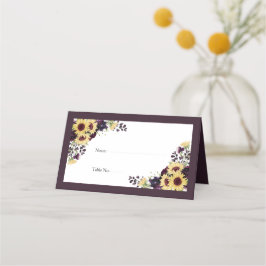 Elegant Plum Paarse Sunflower Waterverf Receptie Plaatskaartje
