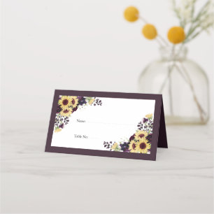 Elegant Plum Paarse Sunflower Waterverf Receptie Plaatskaartje