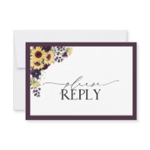 Elegant Plum Paarse Sunflower Waterverf RSVP