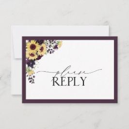 Elegant Plum Paarse Sunflower Waterverf RSVP