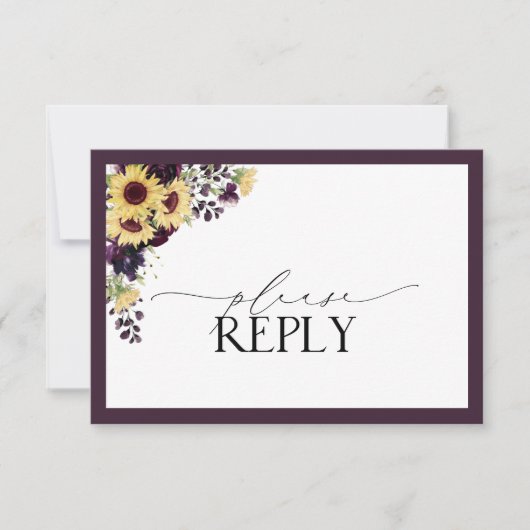 Elegant Plum Paarse Sunflower Waterverf RSVP (Voorkant)