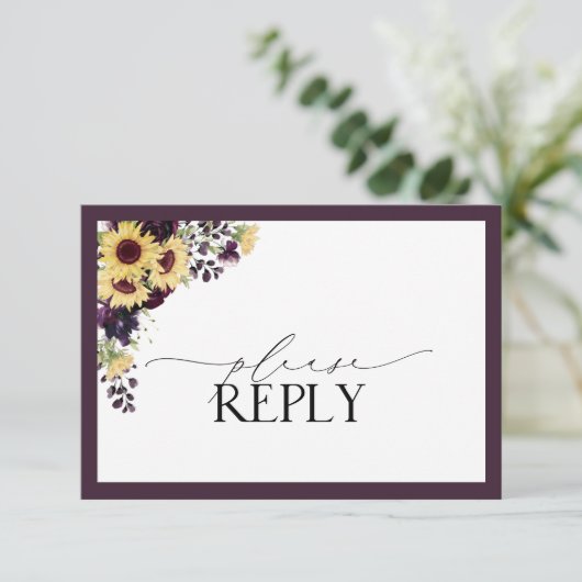 Elegant Plum Paarse Sunflower Waterverf RSVP (Staand voorkant)