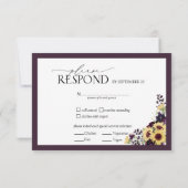 Elegant Plum Paarse Sunflower Waterverf RSVP (Achterkant)