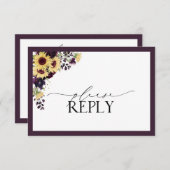 Elegant Plum Paarse Sunflower Waterverf RSVP (Voorkant / Achterkant)