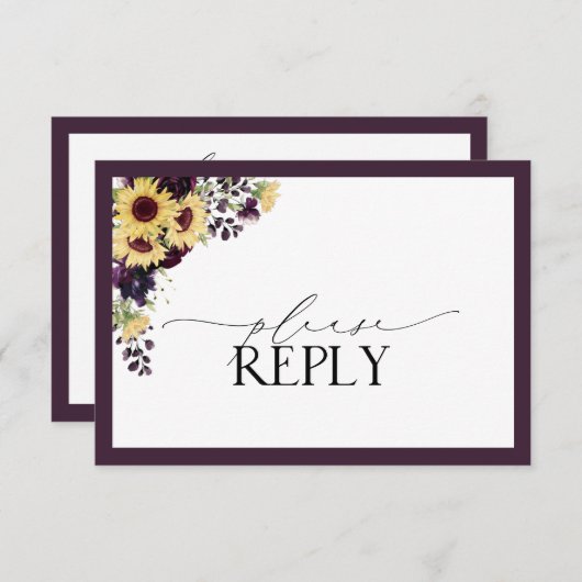 Elegant Plum Paarse Sunflower Waterverf RSVP (Voorkant / Achterkant)