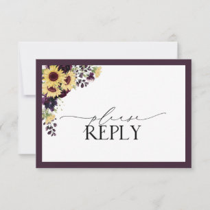 Elegant Plum Paarse Sunflower Waterverf RSVP