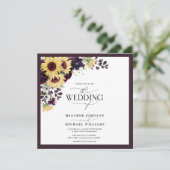 Elegant Plum Paarse Sunflower Waterverf Wedding Kaart (Staand voorkant)