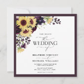 Elegant Plum Paarse Sunflower Waterverf Wedding Kaart (Voorkant)