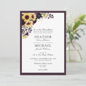 Elegant Plum Paarse Sunflower Waterverf Wedding Kaart (Staand voorkant)