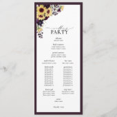 Elegant Plum Paarse Sunflower Waterverf Wedding Programmakaart (Achterkant)