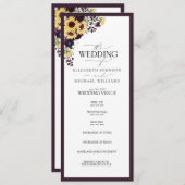 Elegant Plum Paarse Sunflower Waterverf Wedding Programmakaart (Voorkant / Achterkant)