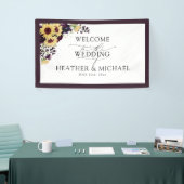 Elegant Plum Paarse Sunflower Waterverf Wedding Spandoek (Beurs)