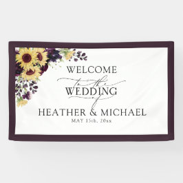Elegant Plum Paarse Sunflower Waterverf Wedding Spandoek