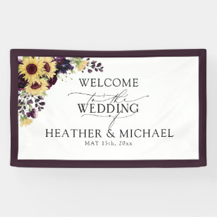 Elegant Plum Paarse Sunflower Waterverf Wedding Spandoek